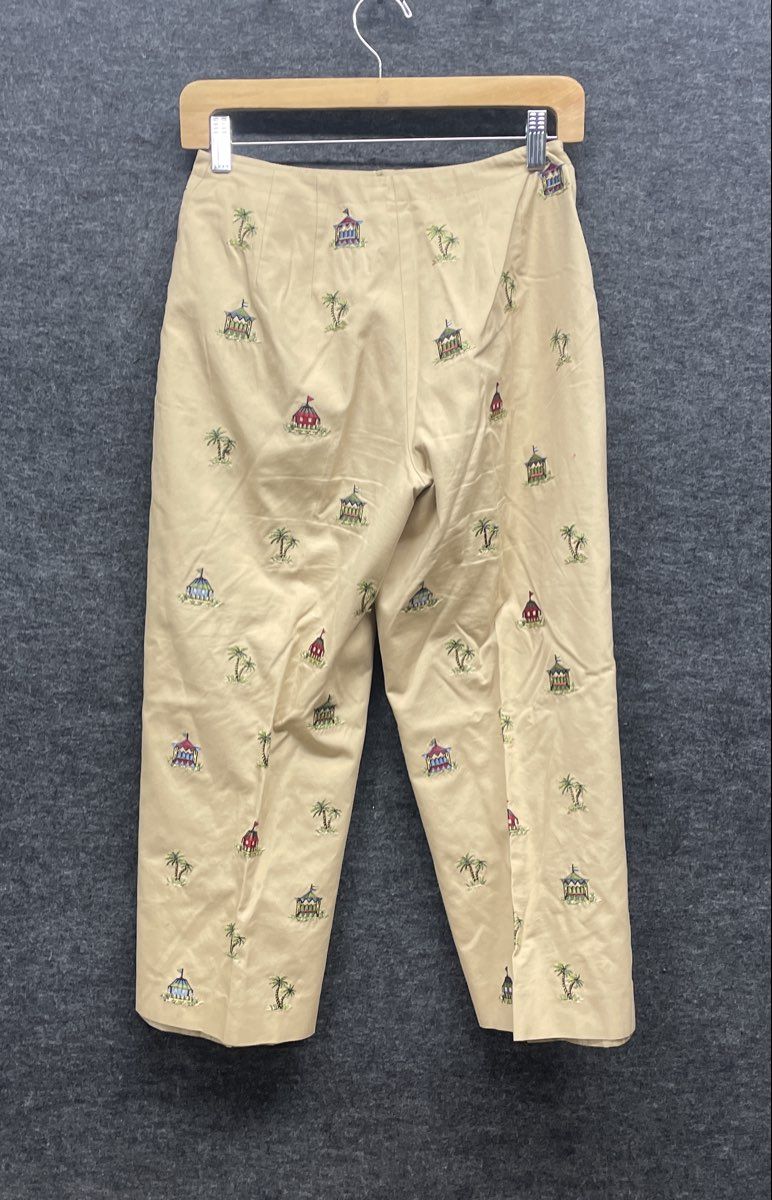 Vintage 90s Talbots Women's Khaki Embroidered Palm Tree Beach Pants Sz 4 Petites