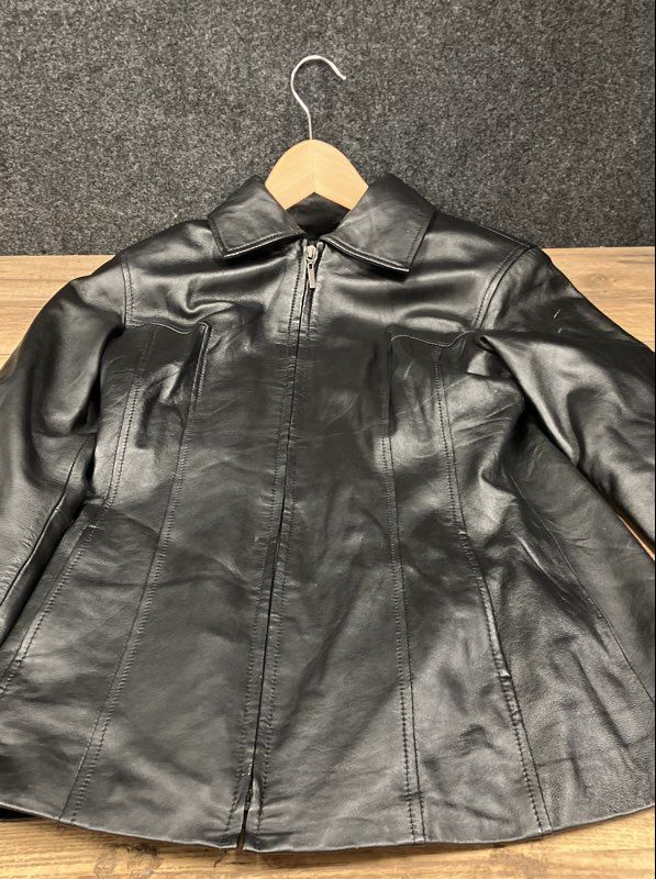 Outbrook Women's Black Genuine Leather Full Zip Collared Jacket Size S