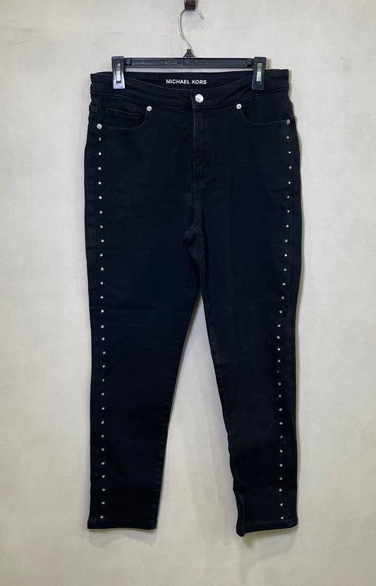 Michael Kors Women's Black Rhinestone Studded Side Seam 5-Pocket Pants Size 10