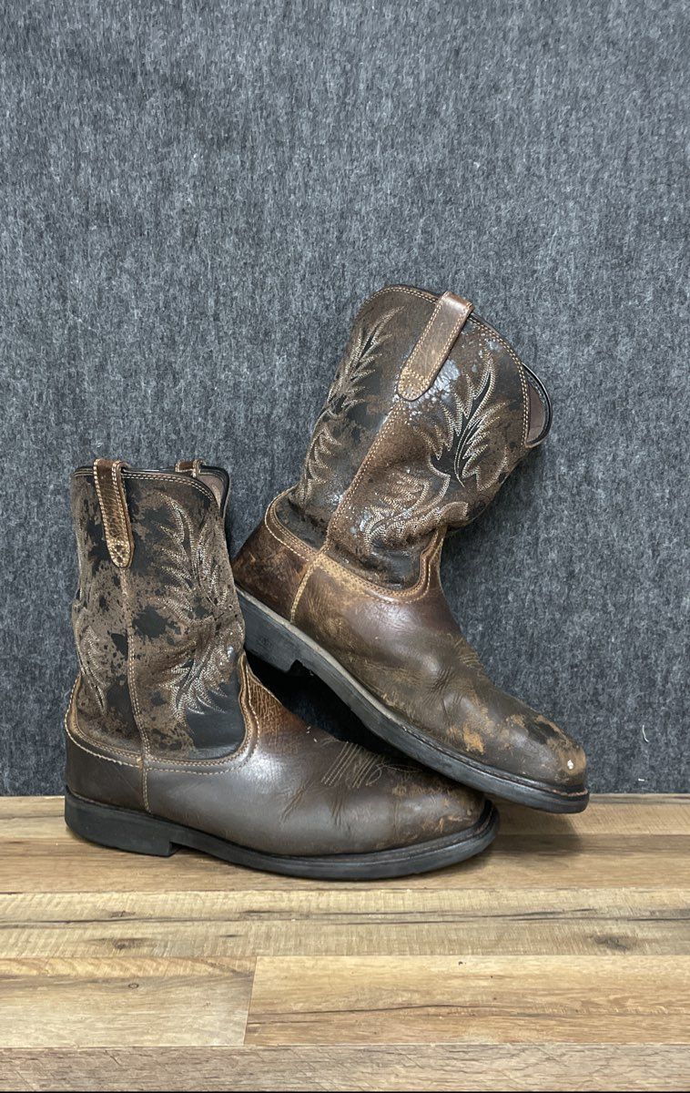 Ariat Groundbreaker Steel Toe Brown Leather Western Work Boots Men's Size 14 EE