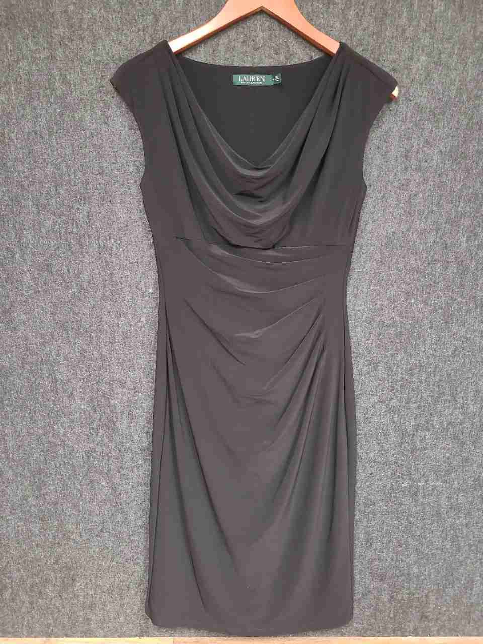 Lauren Ralph Lauren Women's Dark Brown Cowl Neck Ruched Sheath Dress Sz 4