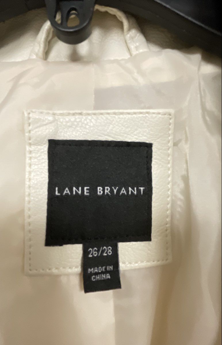 Lane Bryant Women's Cream Faux Leather Asymmetrical Moto Jacket Plus Sz 26/28