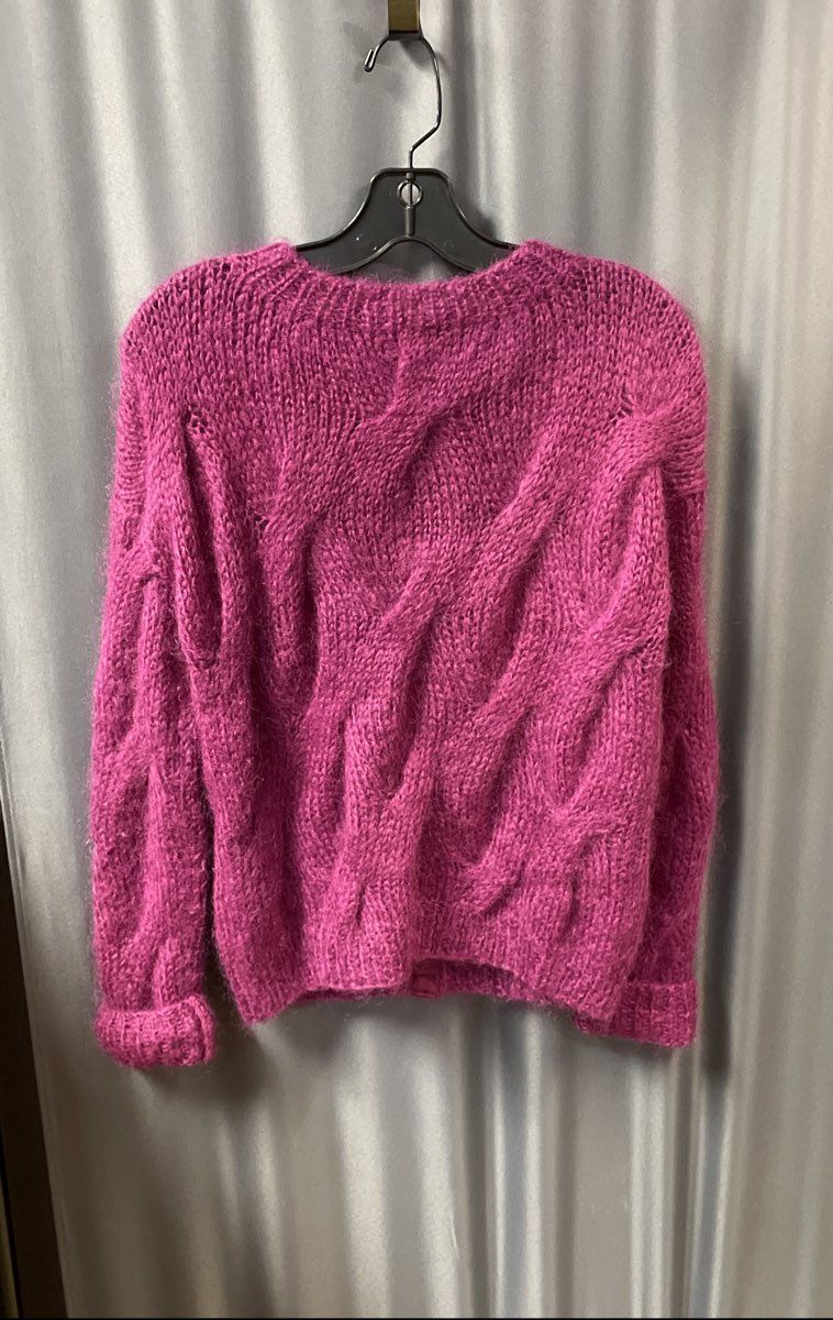 Pridia Women's Fuschia Mohair Wool Cable Knit Pearl Button Cardigan Size M