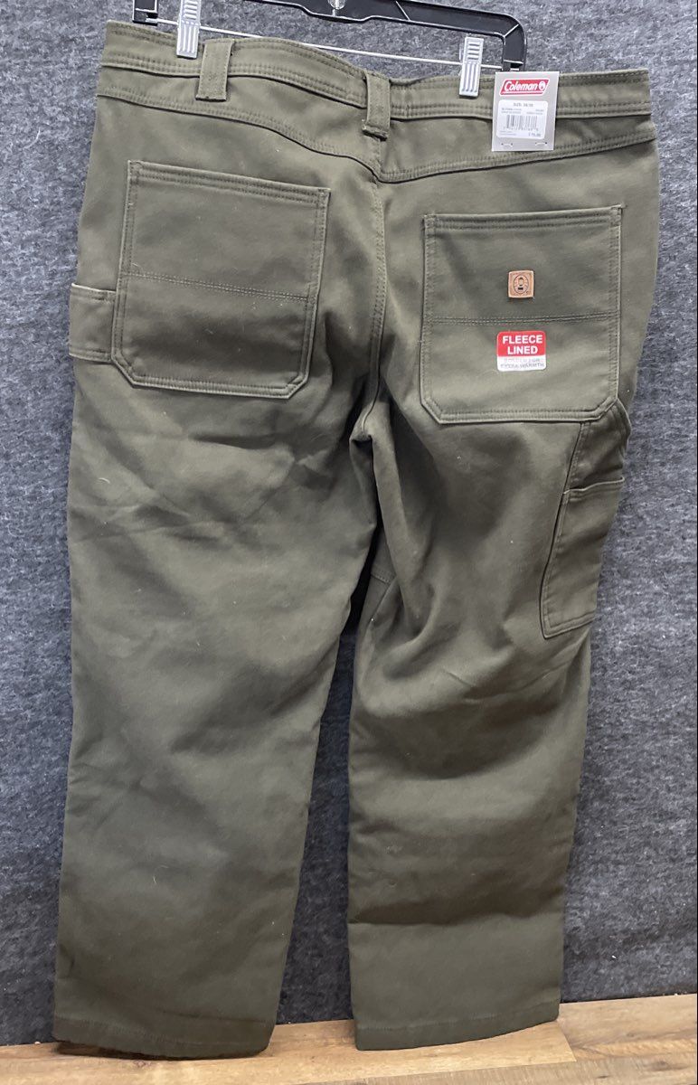 Coleman Men's Forest Night Green Fleece Lined Utility Carpenter Pants 38x30 NWT