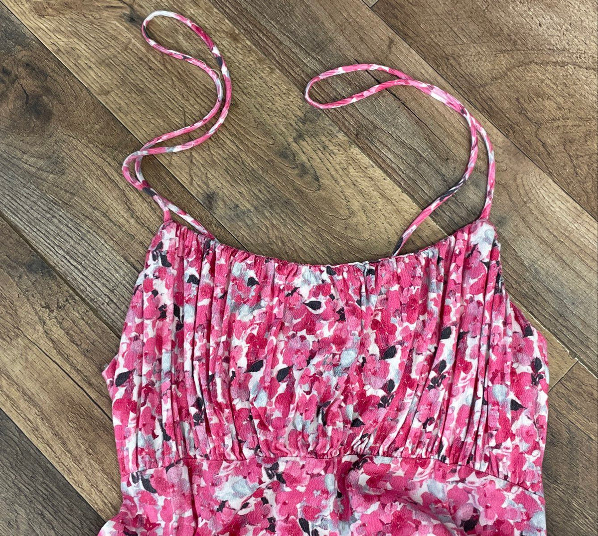 Free People Women's Pink Floral Spaghetti Strap Lettuce Hem Mini Dress Size M