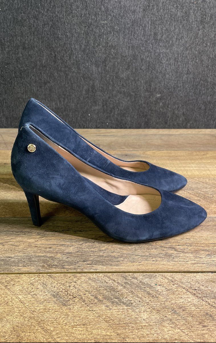 Taryn Rose Navy Blue Suede Pointed Toe Stiletto Pump Heels Women's Size 8