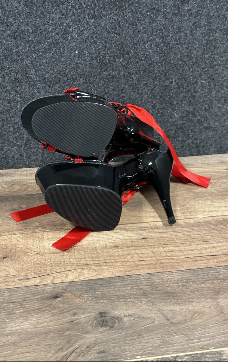Pleaser Delight-615 Black Red Lace Up Platform Stiletto Heels Women's Size 9