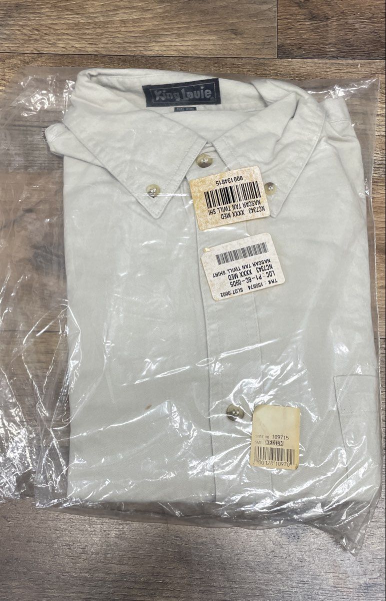 King Louie Vintage 90s NASCAR Embroidered Twill Button Down Shirt Tan NOS Sz M