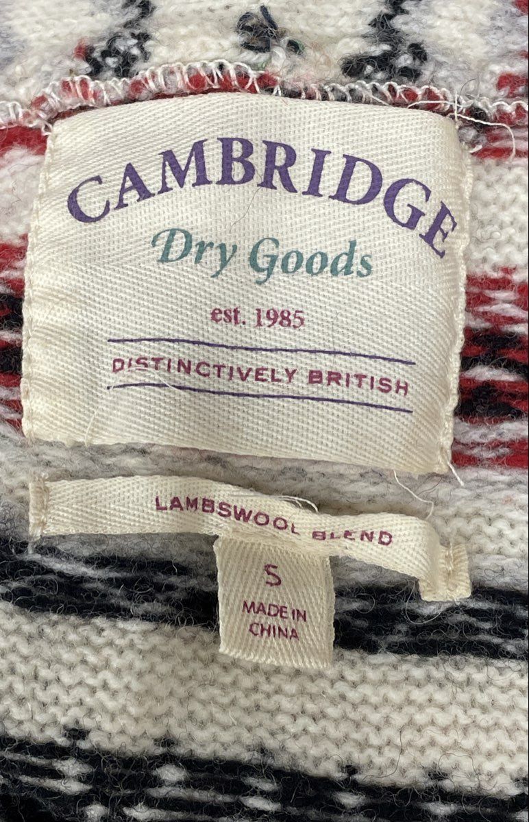 Cambridge Dry Goods Women's Cardigan Cream Fair Isle Shawl Collar Lambswool S