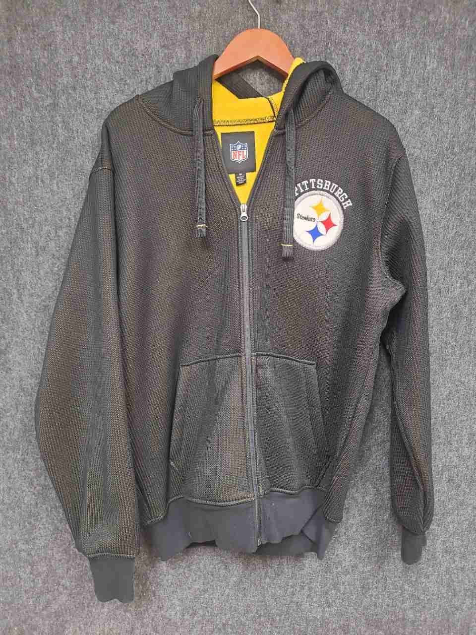 NFL Pittsburgh Steelers Mens Full Zip Hoodie Jacket Yellow Fleece Lined Sz M