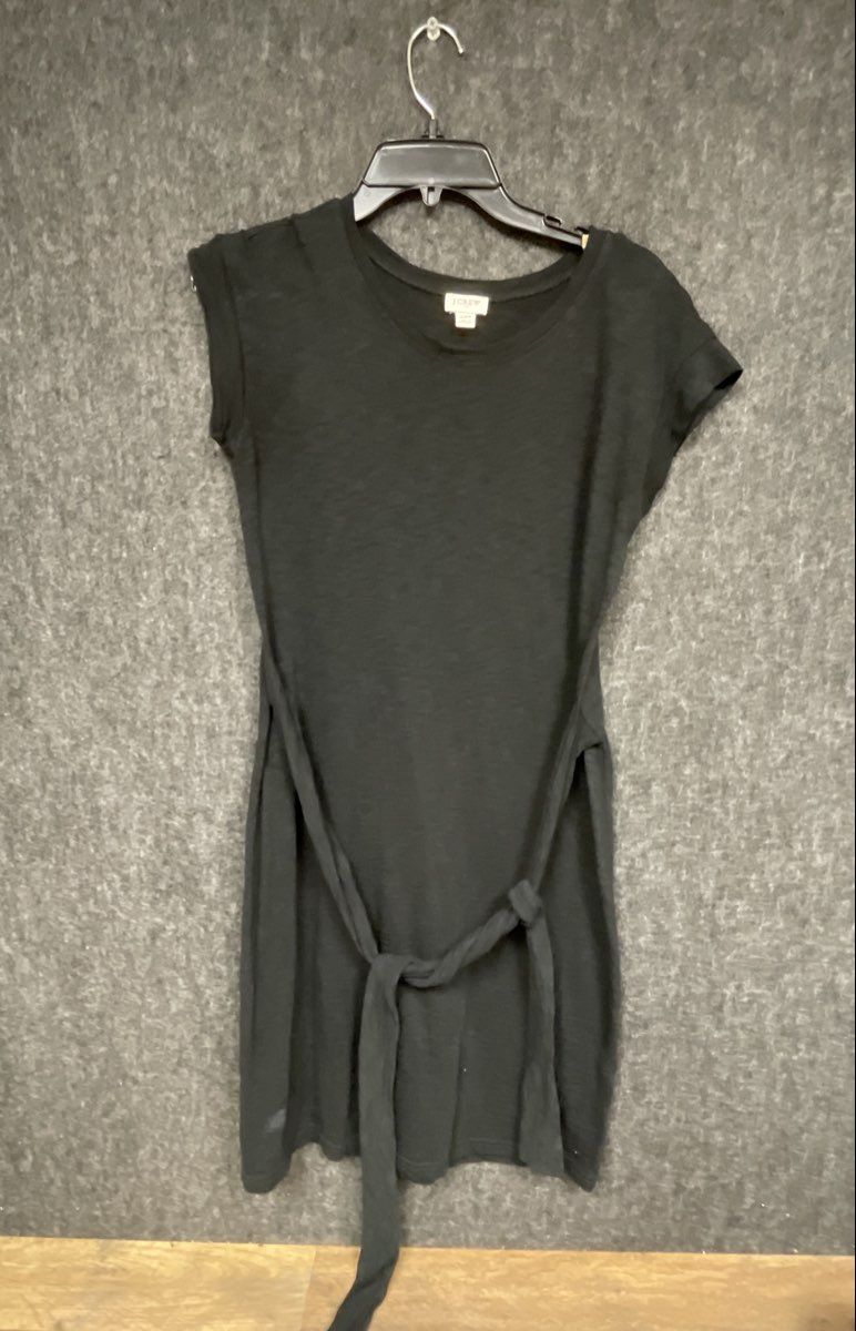 J. Crew Women's Black Slub Cotton Tie Waist Short Sleeve Mini Dress XXS