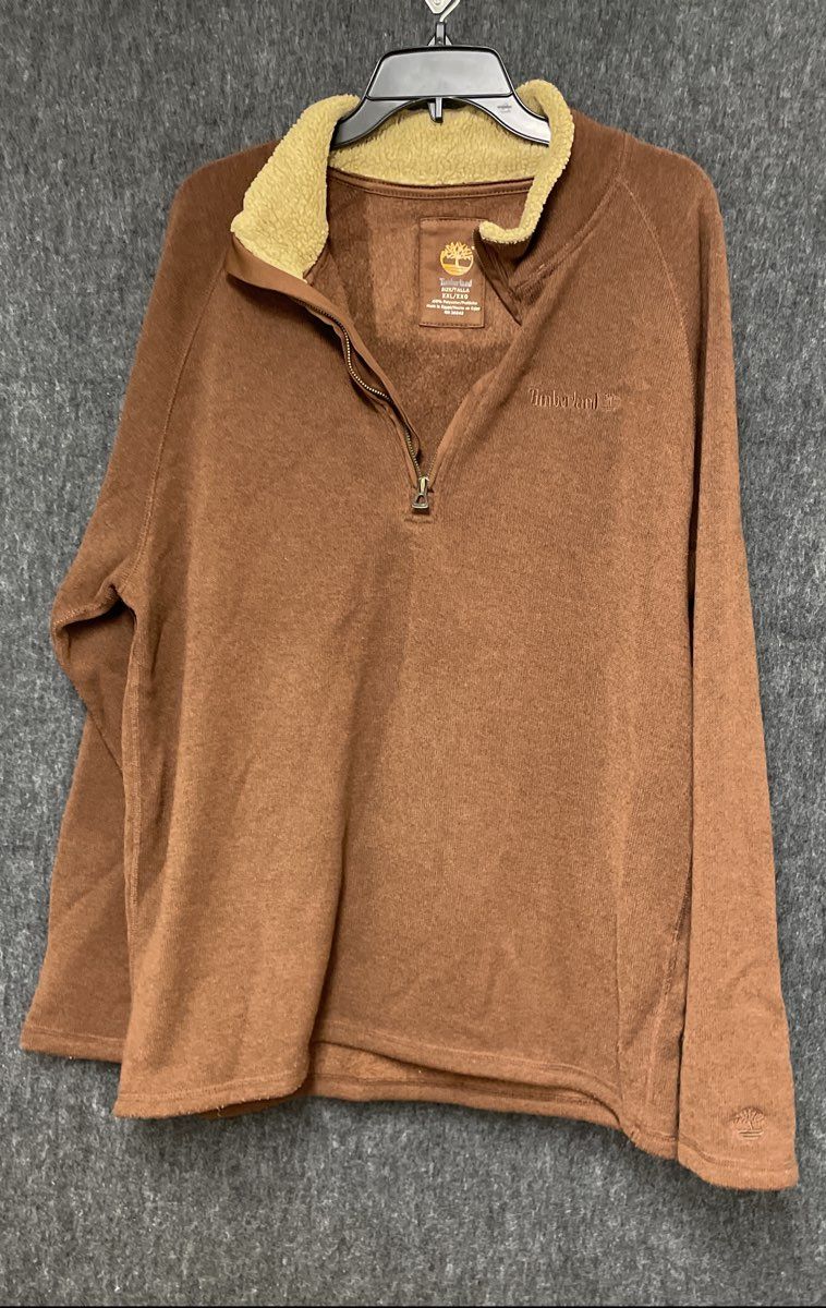 Timberland Men's Brown Sherpa Lined Collar Quarter Zip Fleece Pullover Sz XXL