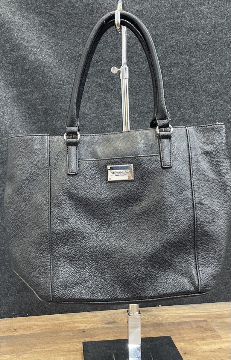 Tignanello Black Pebbled Leather Tote Bag Large Silver Hardware