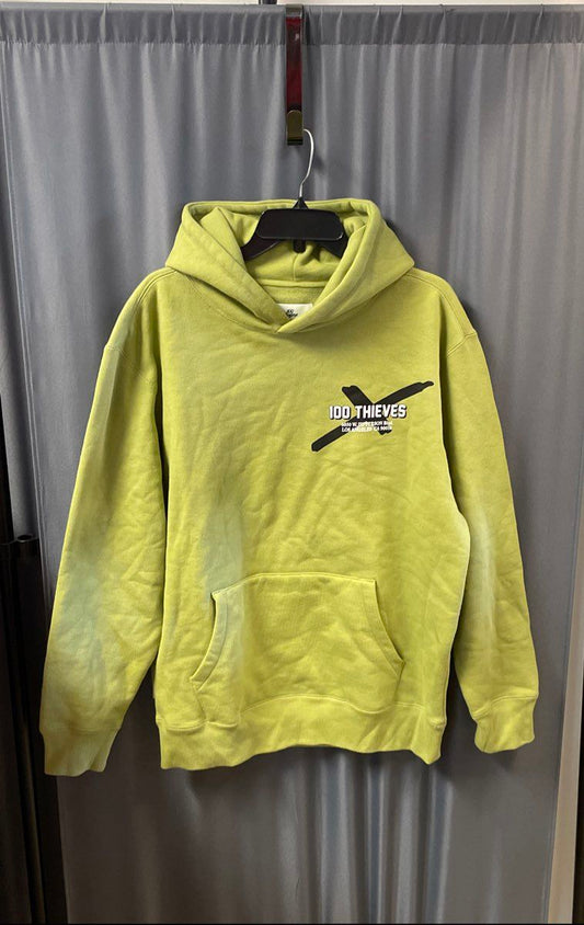 100 Thieves Men's Green Grand Heist Pullover Hoodie Graphic Money Bag Sz L