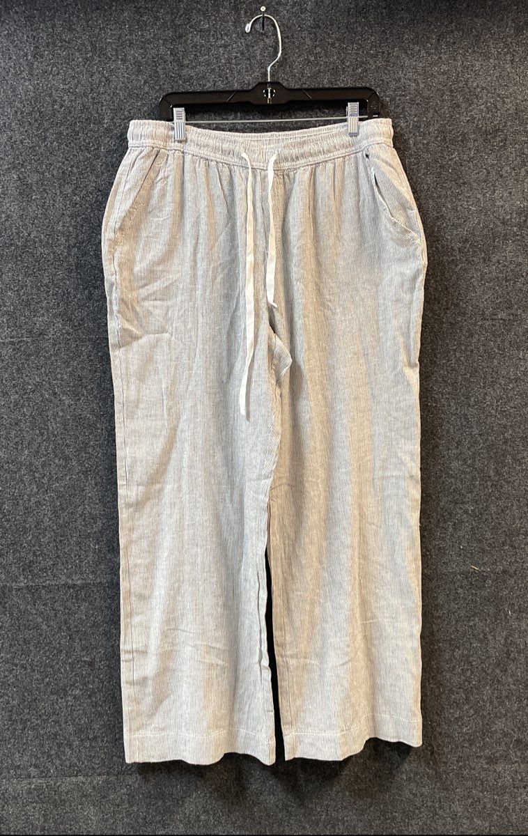 Briggs Women's Linen Blend Striped Wide Leg Drawstring Pants Sz XL