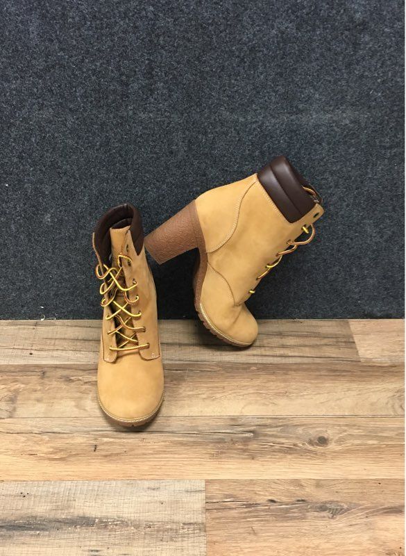 Timberland Allington 6-Inch Lace-Up Wheat Nubuck High Heel Boots Women's Size 8
