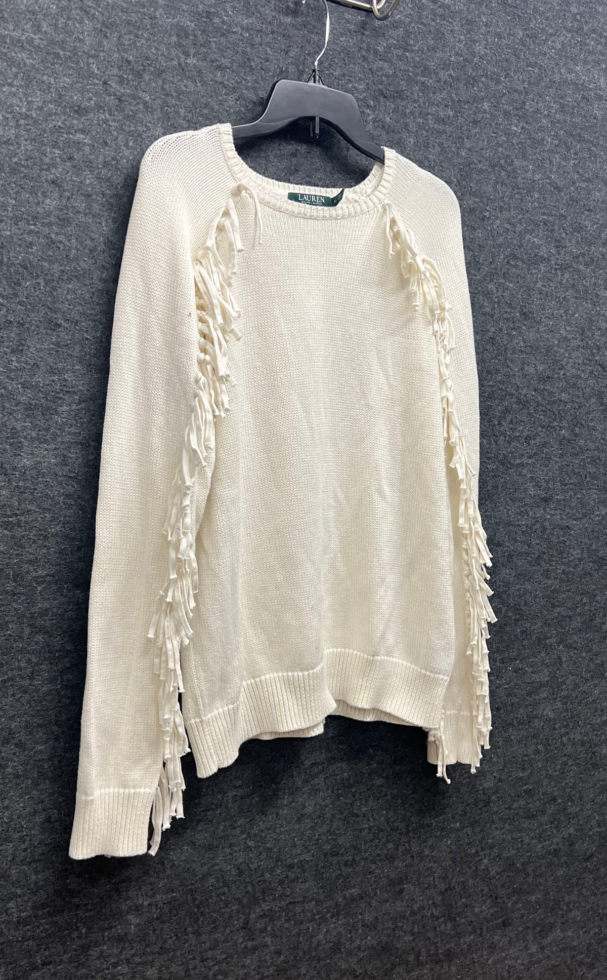 Lauren Ralph Lauren Women's White Fringe Trim Crewneck Sweater Denim Line Sz XL