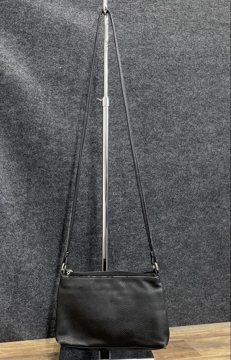 Vintage 90s Liz Claiborne Black Leather Mini Crossbody Bag Silver Tone