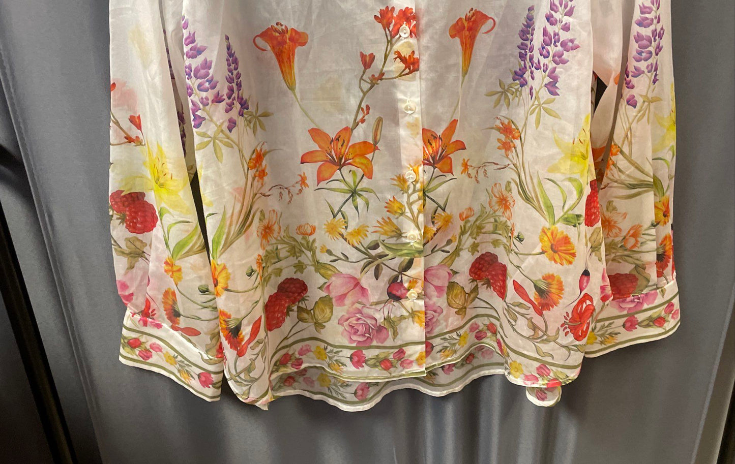 Bailey/44 Women's White Floral Lyocell Blend Button Down Shirt Blouse XL