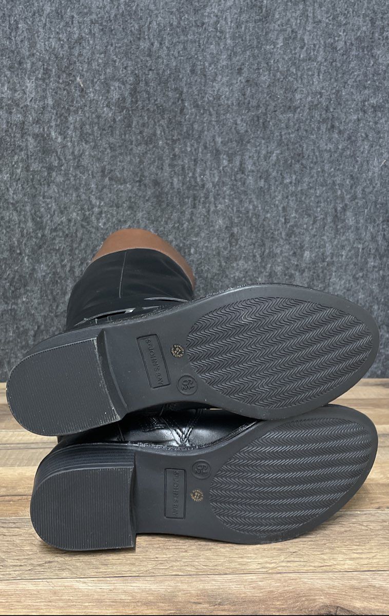 St. John's Bay Douglas Black Cognac Knee-High Riding Boots NWT Size 6.5