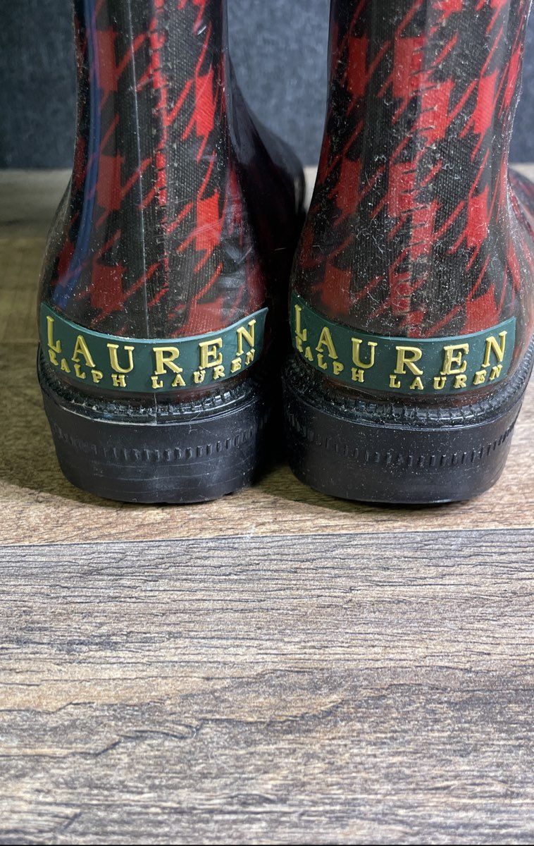 Lauren Ralph Lauren Rossalyn II Red Black Houndstooth Rain Boots Size 6