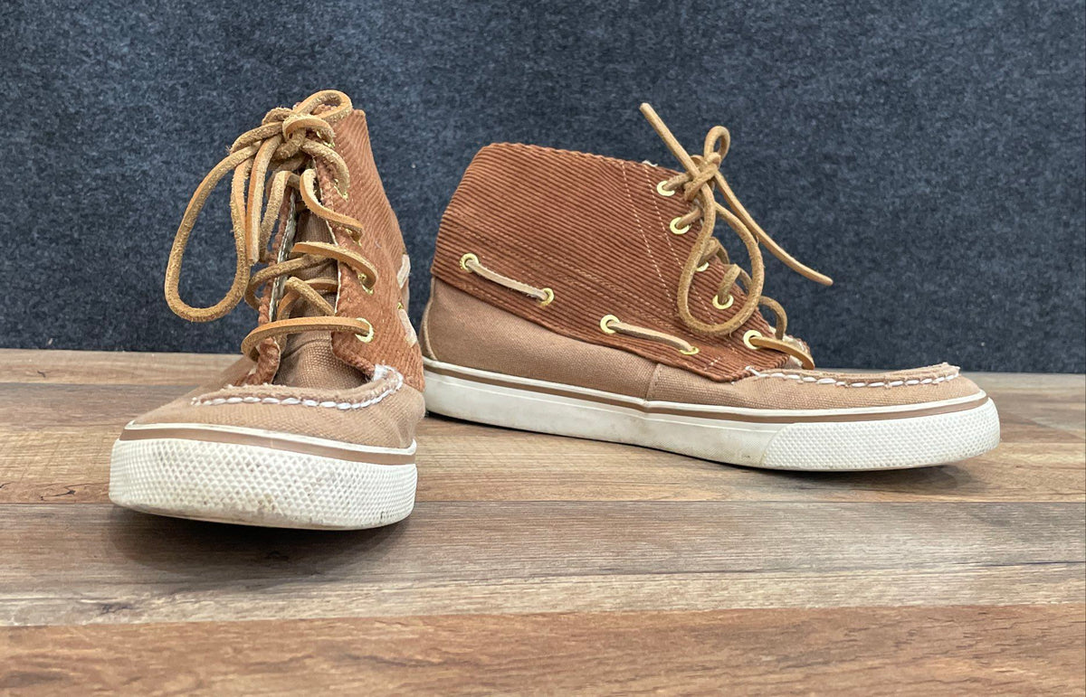 Sperry Top-Sider Brown Corduroy Canvas High Top Side Zip Boat Shoes Size 7.5 M