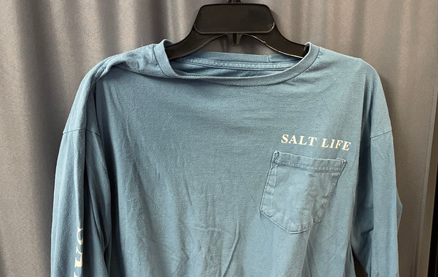 Salt Life Men's Blue Long Sleeve Pocket T-Shirt Livin' Salty Tuna Graphic Sz L