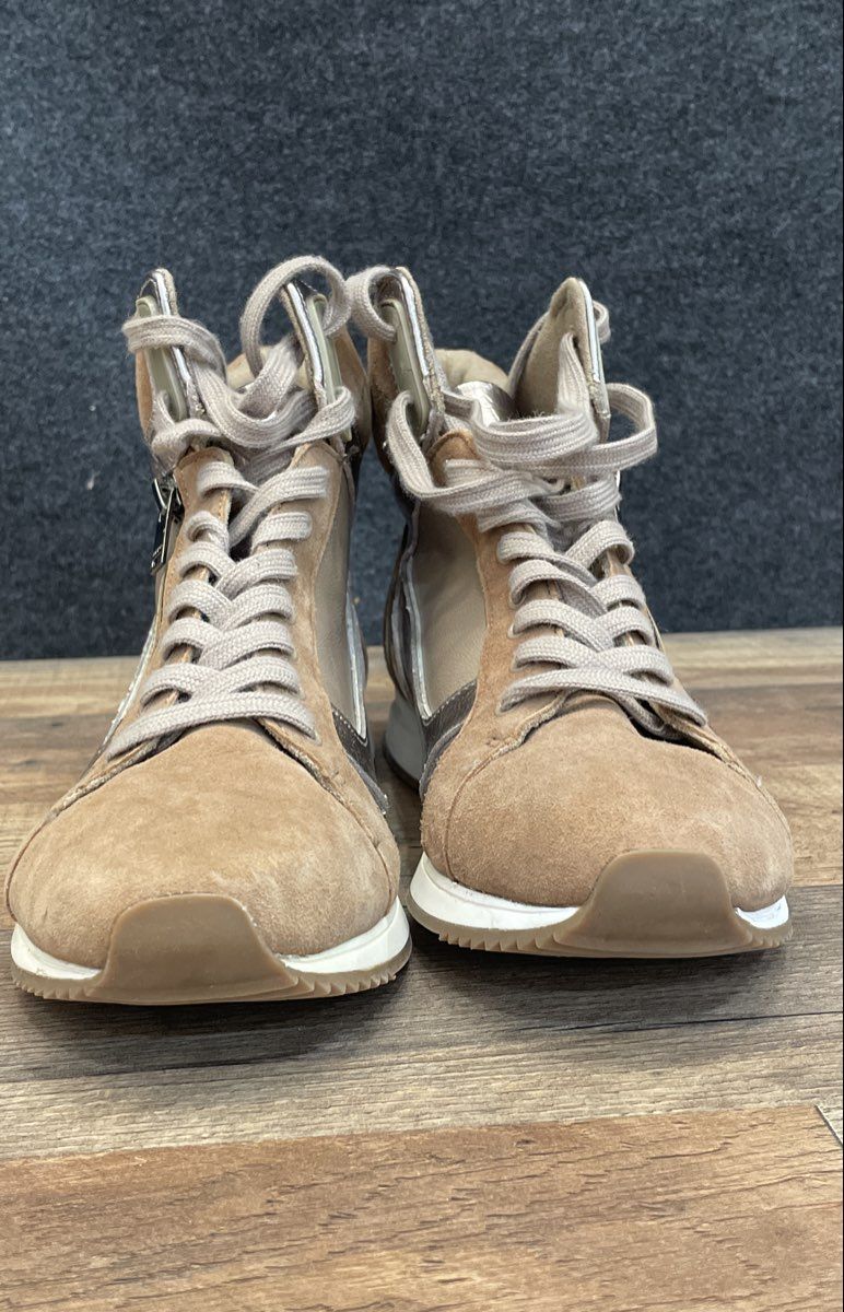 Aldo Women's Brown Suede Champagne Metallic Side Zip High Top Sneakers Size 8