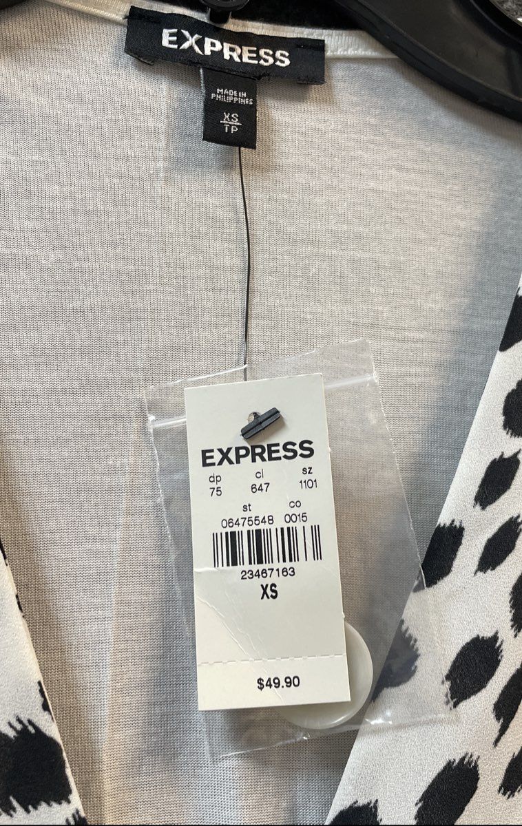 Express Women's Black White Animal Print Button Down Dolman Sleeve Top NWT XS
