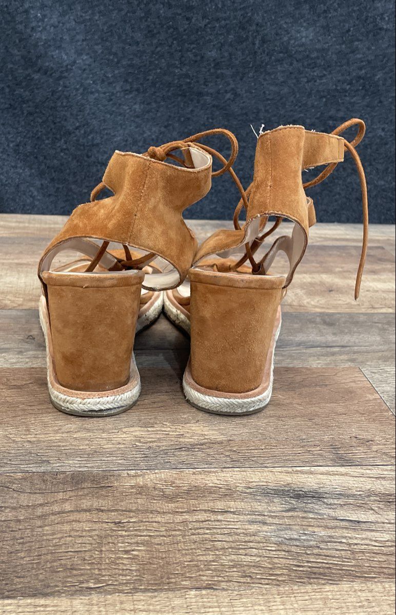 Pelle Moda Rust Brown Suede Lace Up Espadrille Wedge Sandals Size 10M