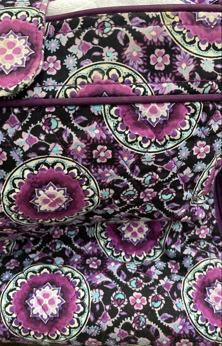 Vera Bradley Plum Crazy Purple Quilted Medallion Large Duffel Bag Travel Tote