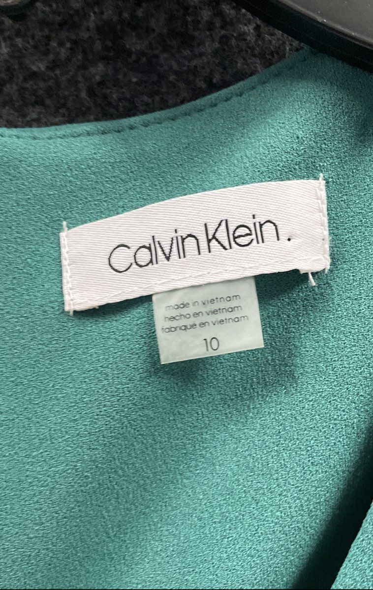 Calvin Klein Women's Teal Green Sleeveless Ruffle Hem Faux Wrap Dress NWT Sz 10