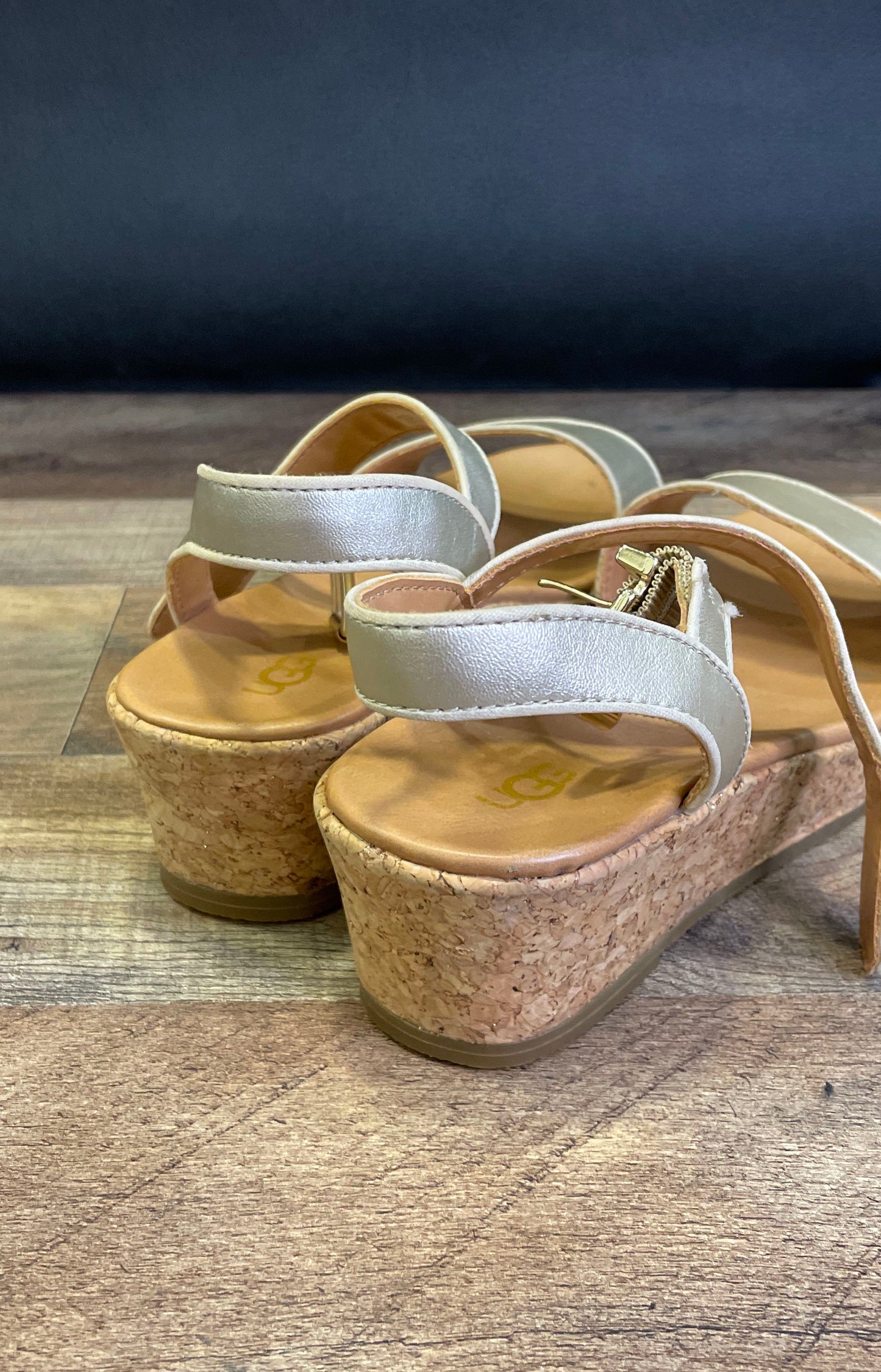 UGG Kari Metallic Gold Cork Platform Wedge Sandals Kids Size 4