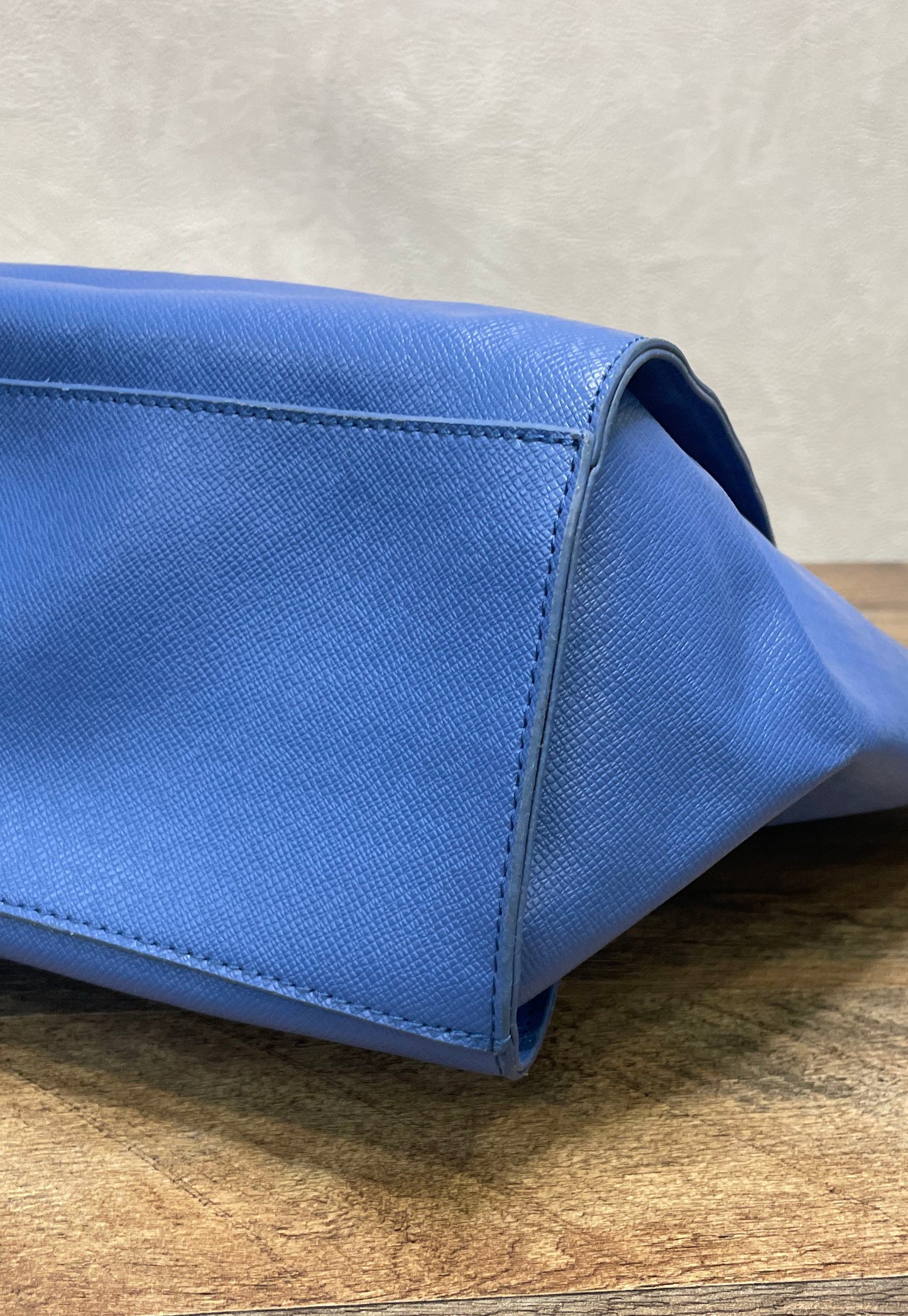 Ivanka Trump Blue Saffiano Textured Envelope Satchel Tote Bag Gold Hardware