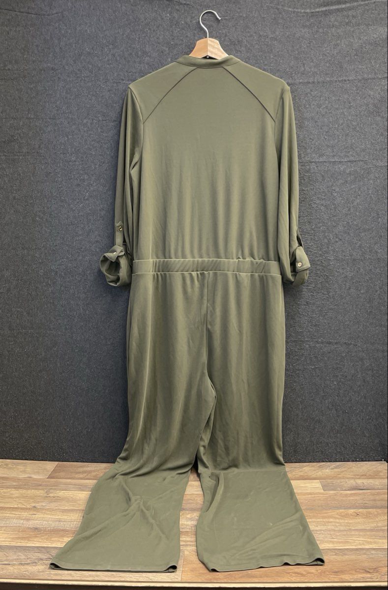 Chico's Women's Utility Ruffle Jumpsuit Grape Leaf Green Wide Leg Sz 2 NWT