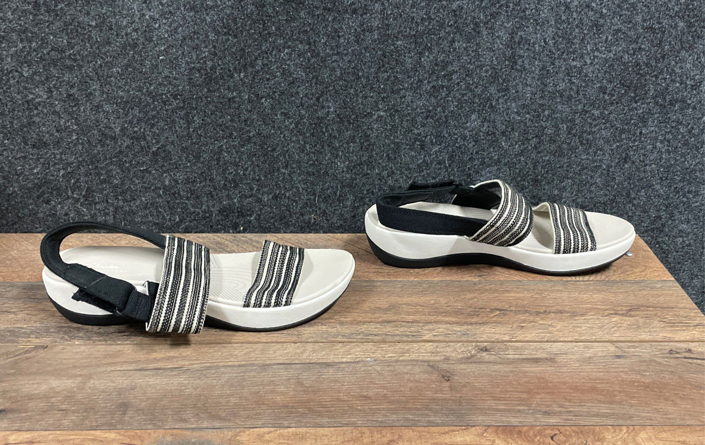 Clarks Arla Stroll Black White Cloudsteppers Wedge Sandals Size 10