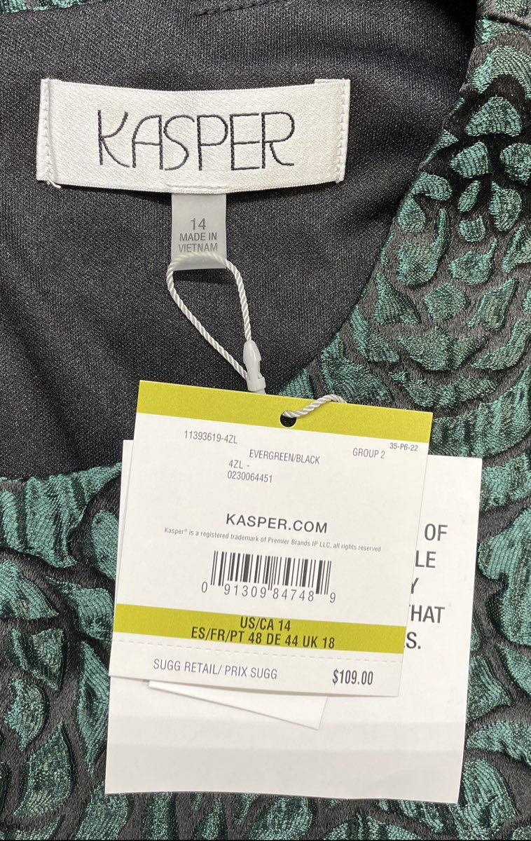 Kasper Women's Evergreen Black Rose Jacquard Sleeveless Sheath Dress NWT Size 14