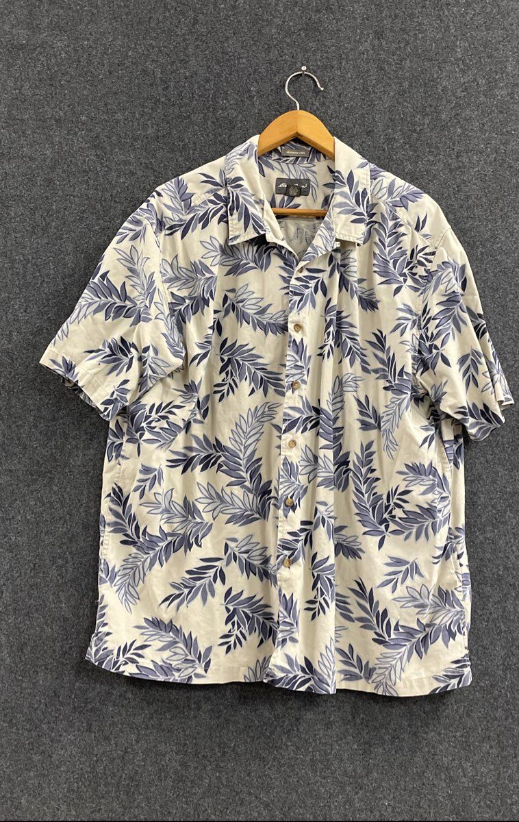 Eddie Bauer Men's White Blue Leaf Print Linen Cotton Short Sleeve Shirt 3XLT