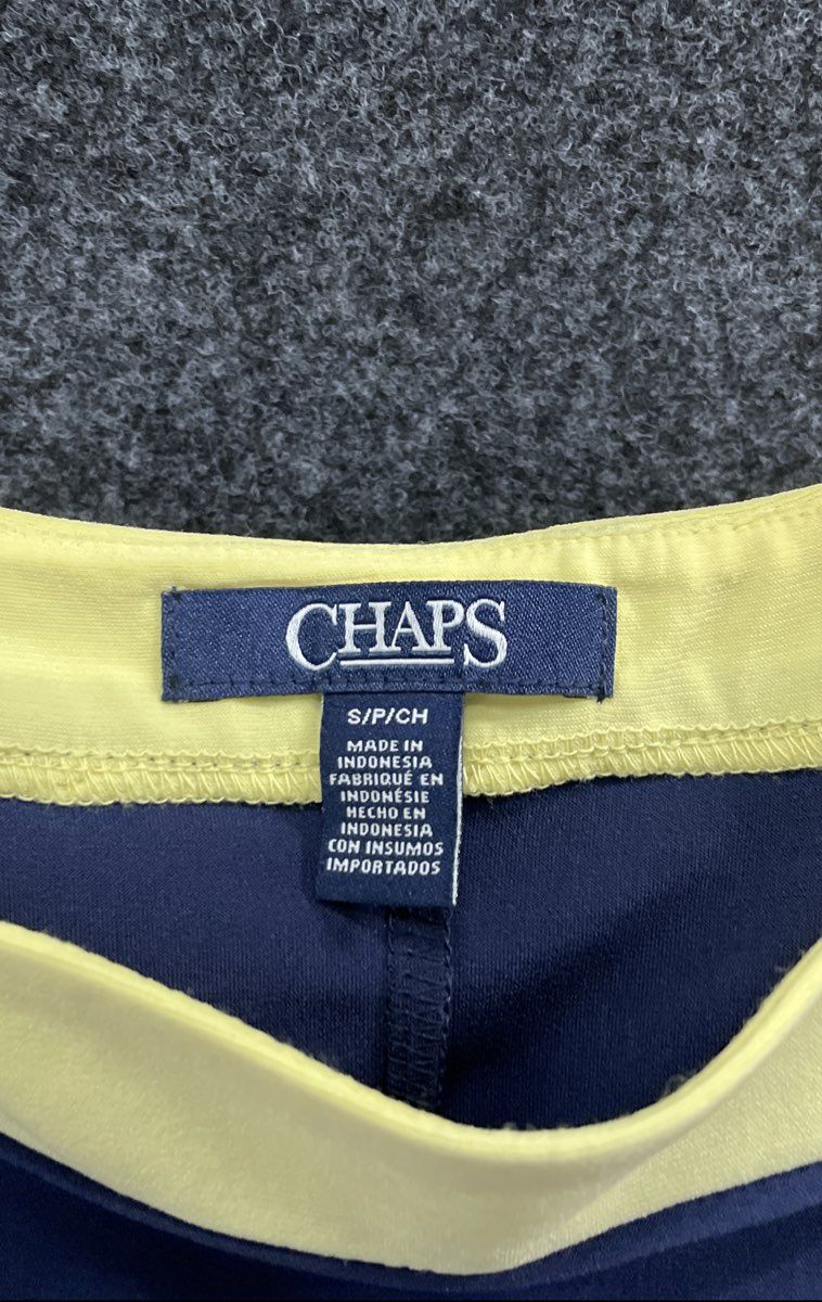 Chaps Women's Navy Blue Yellow Colorblock Sleeveless Fit Flare Dress Sz S NWT