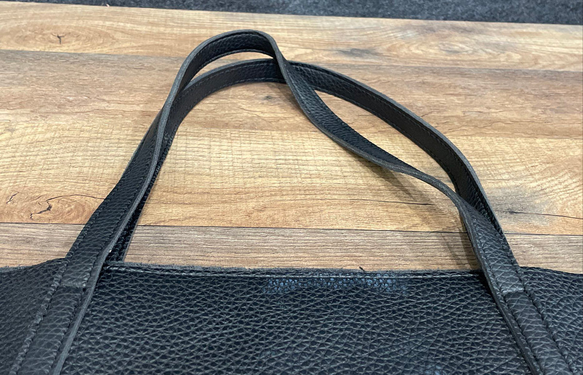 Vince Camuto Black Pebbled Leather Grey Stripe Tote Bag Large