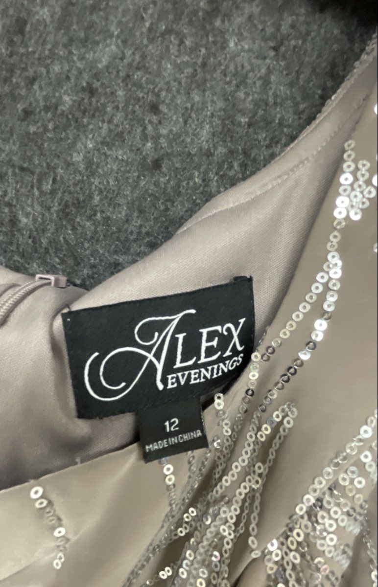 Alex Evenings Women's Taupe Silver Sequined Formal 2-Pc Dress Gown Set Sz 12