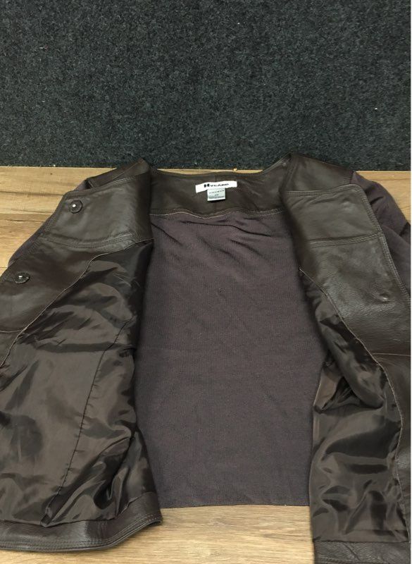 Nygard Collection Women's Brown Cropped Leather Knit Large Button Jacket Sz 2X