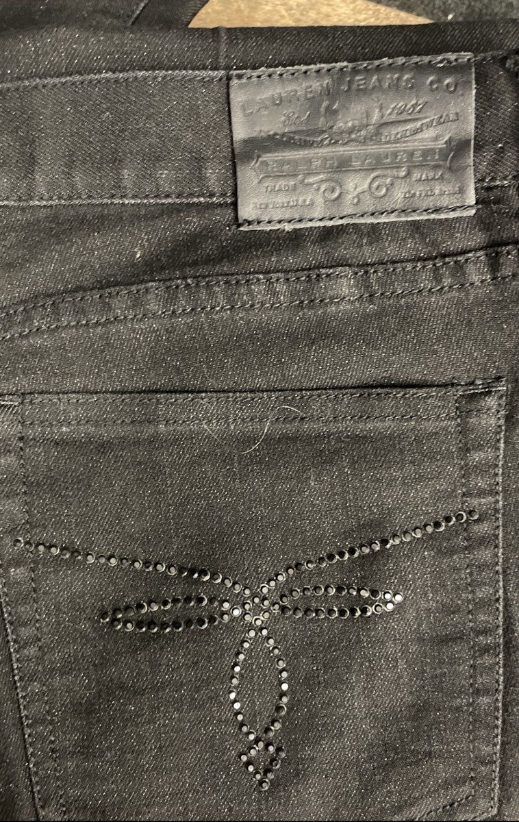 Lauren Ralph Lauren Women's Modern Slim Black Jeans Beaded Back Pocket Sz 10
