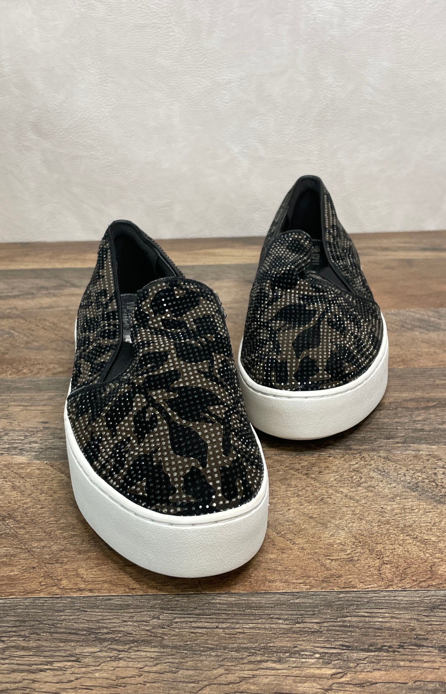 Michael Kors Crystal Camo Rhinestone Platform Slip-On Sneakers Women's Size 8.5