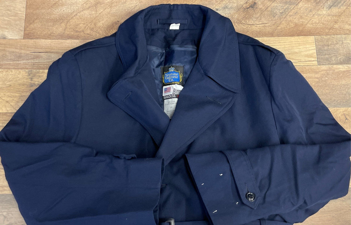 Vintage 80s Neptune Garment Co Men's Navy USAF Topcoat Trench Coat Sz 46 Short