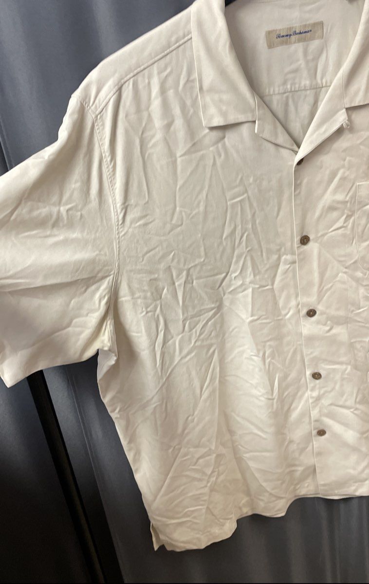 Tommy Bahama Men's Cream Short Sleeve 100% Silk Chevron Texture Camp Shirt XXL