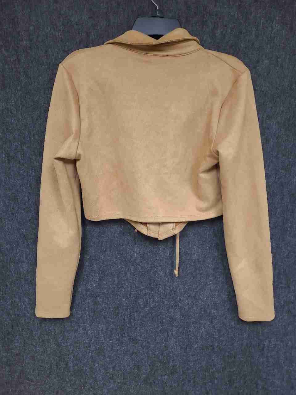Julia by Love J Women's Tan Faux Suede Lace-Up Corset Cropped Shirt Sz L