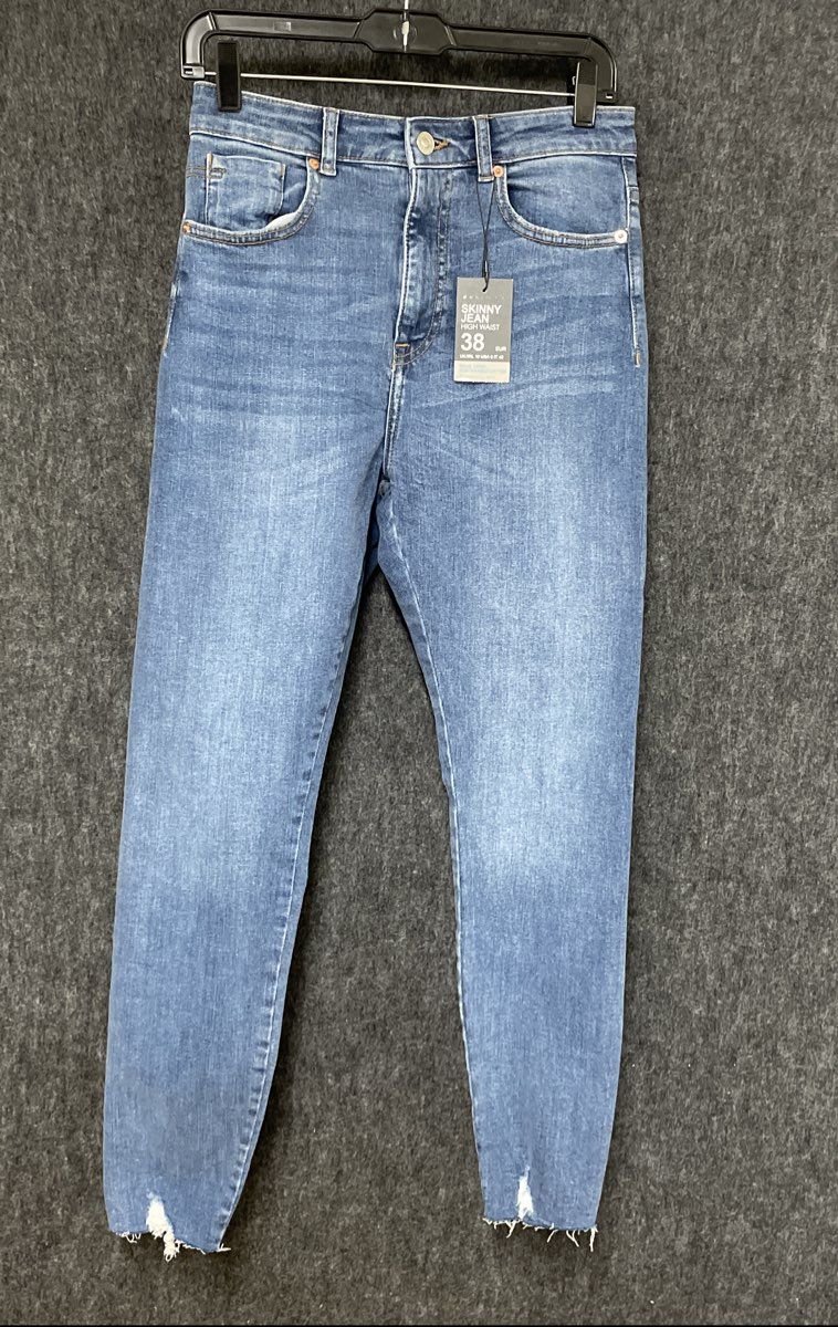Denim Co. Women's Blue High Waist Skinny Jeans Frayed Hem Distressed Sz 6 NWT
