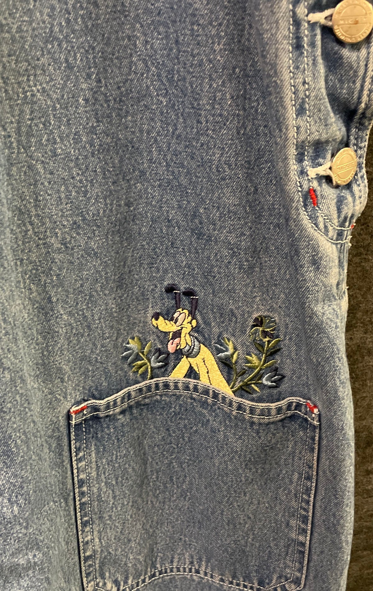 Vintage 90s Mickey Unlimited Disney Pluto Embroidered Denim Jumper Dress Sz 16W