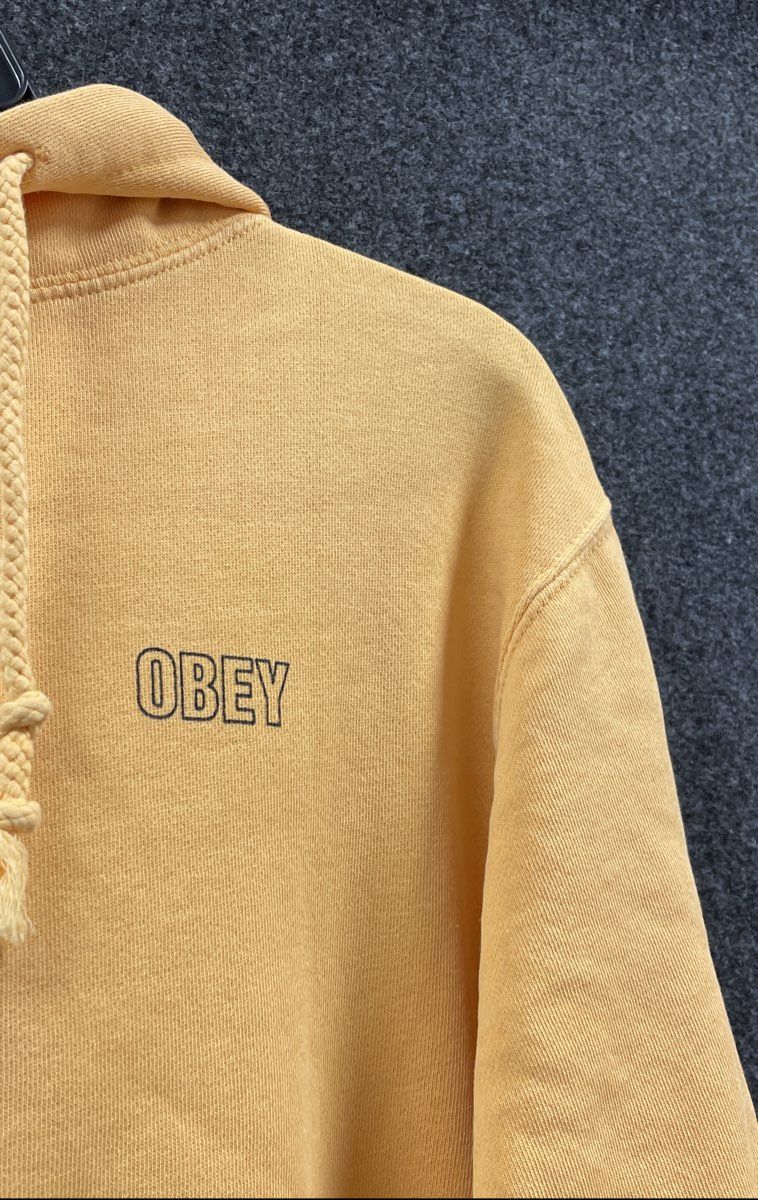 Obey Men's Yellow Worldwide Sleeve Logo Pullover Hoodie Sz M